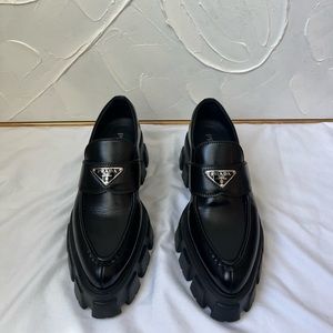 Prada Brushed Leather Monolith Pointed Loafer